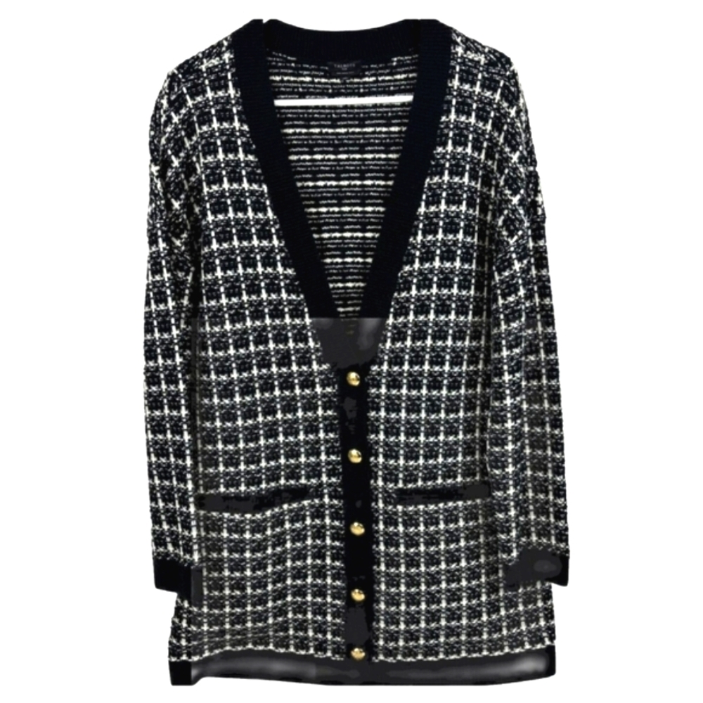 Talbots Textured Plaid Merino Wool Cardigan - Picture 2 of 7